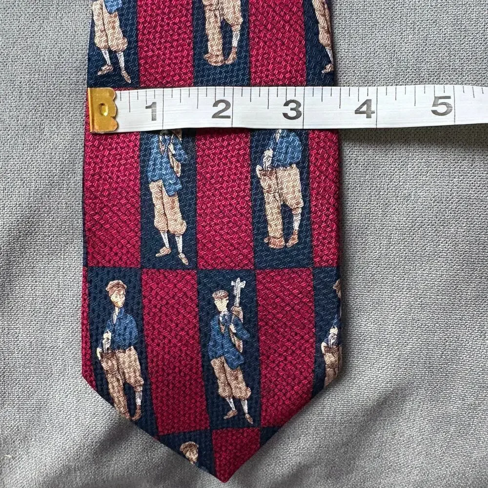 Vintage Golf Magazine Silk Tie Red Navy Golfer Print USA Made Novelty Pattern